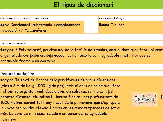 Fitxa: tipus de diccionari. | Recurso educativo 43784